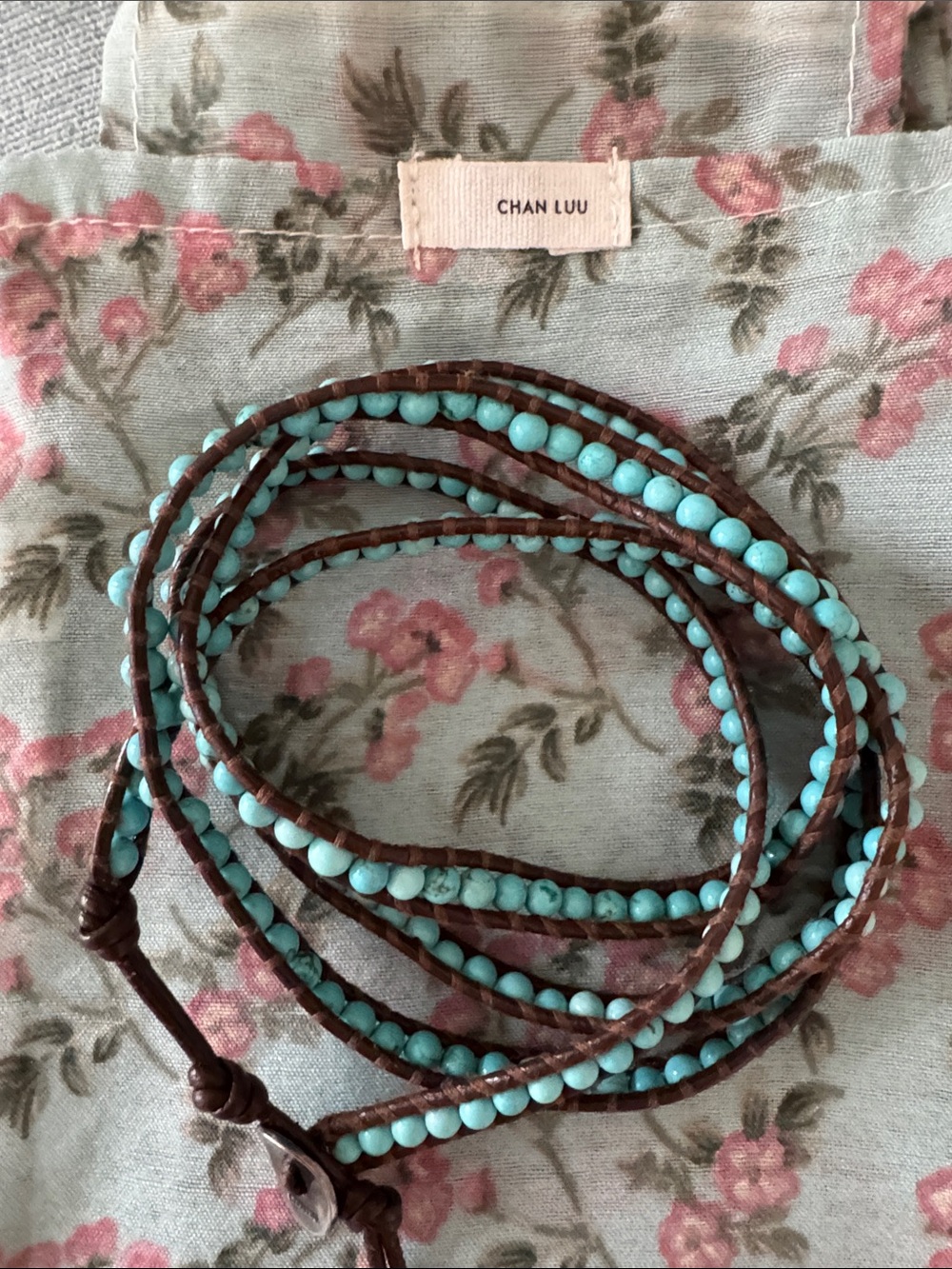 Chan Luu Turquoise Beaded Leather Wrap Bracelet Necklace Boho